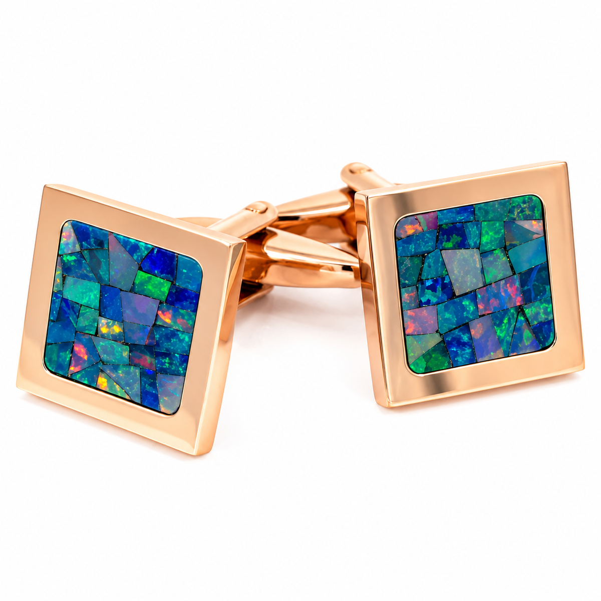 Gemelos cuadrados de ópalo australiano (Verde Oro Rosa Brillante)