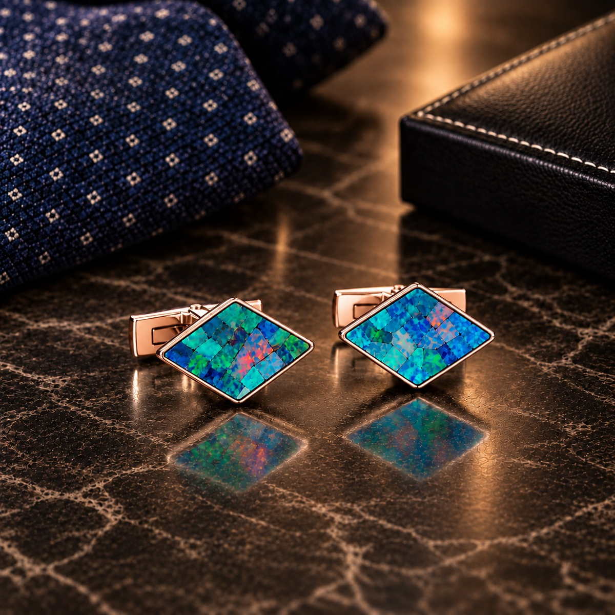 Opal Rose Gold Diamond Cufflinks