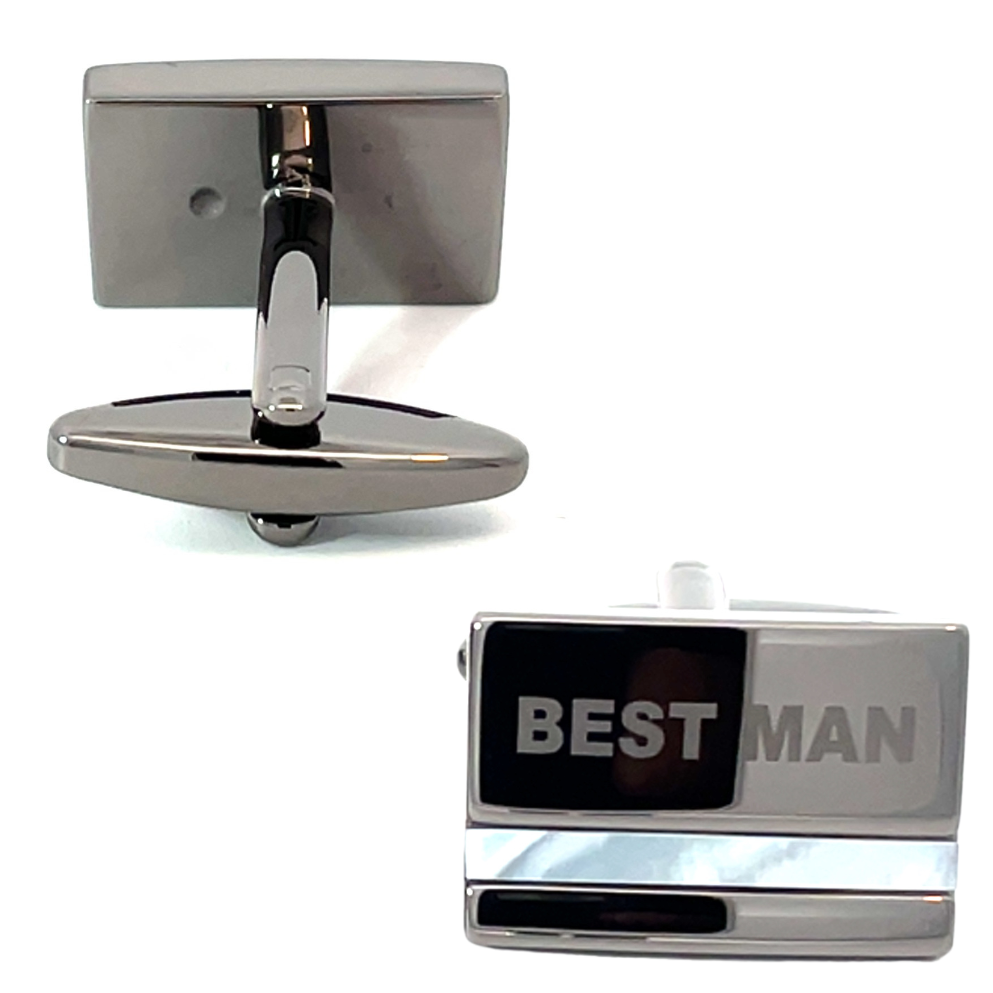 Best Man Laser Etched Mother of Pearl Gunmetal Wedding Cufflinks