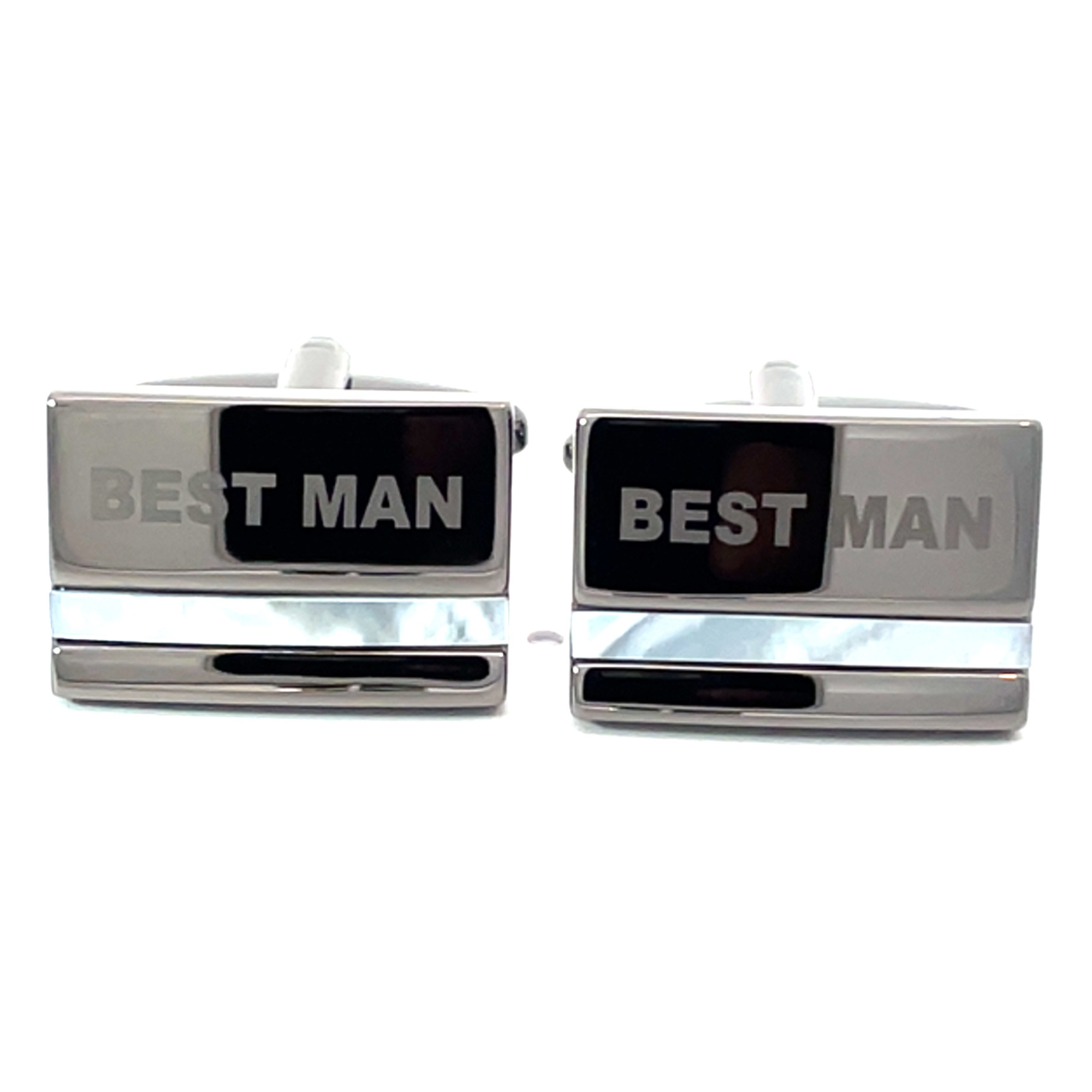 Best Man Laser Etched Mother of Pearl Gunmetal Wedding Cufflinks