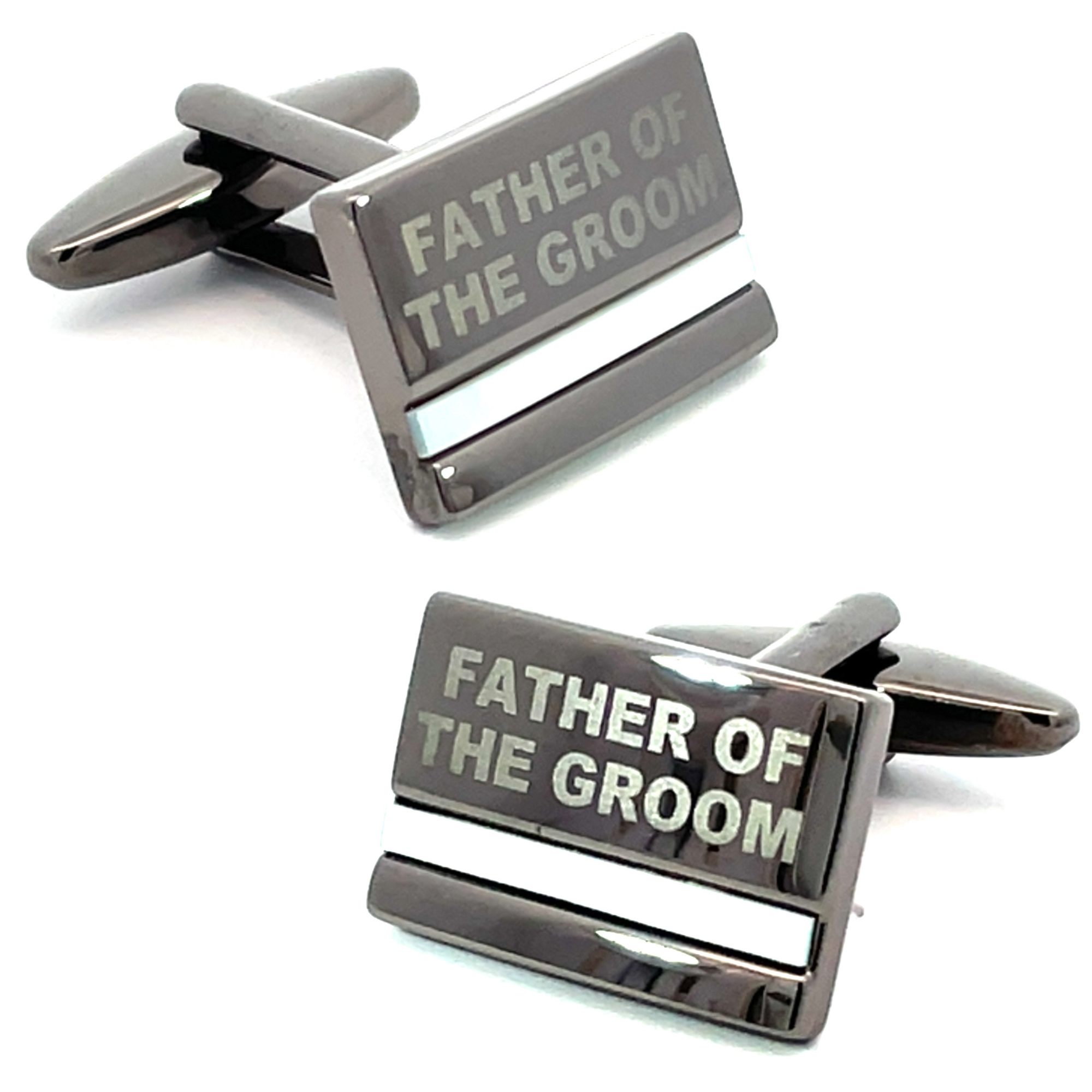 Father of the Groom Laser Etched Mother of Pearl Gunmetal Wedding Cufflinks