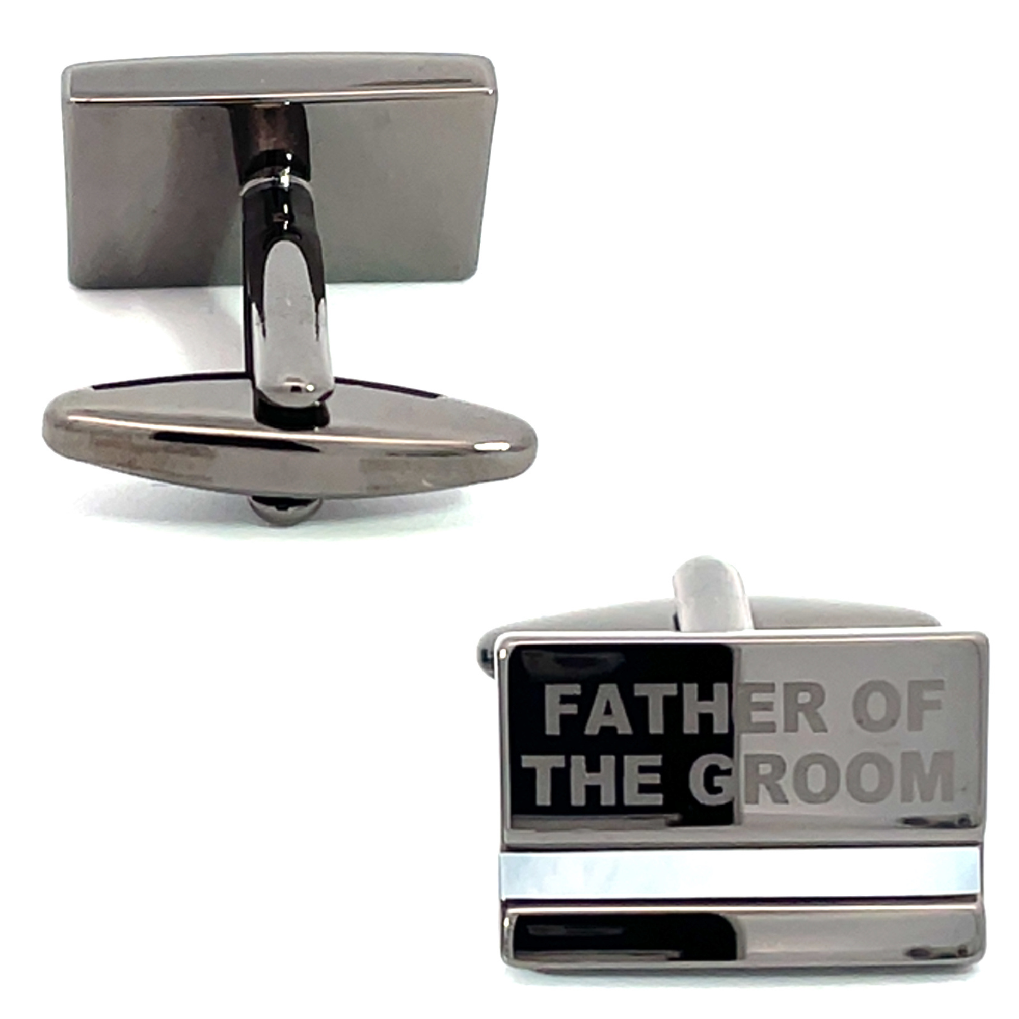 Father of the Groom Laser Etched Mother of Pearl Gunmetal Wedding Cufflinks