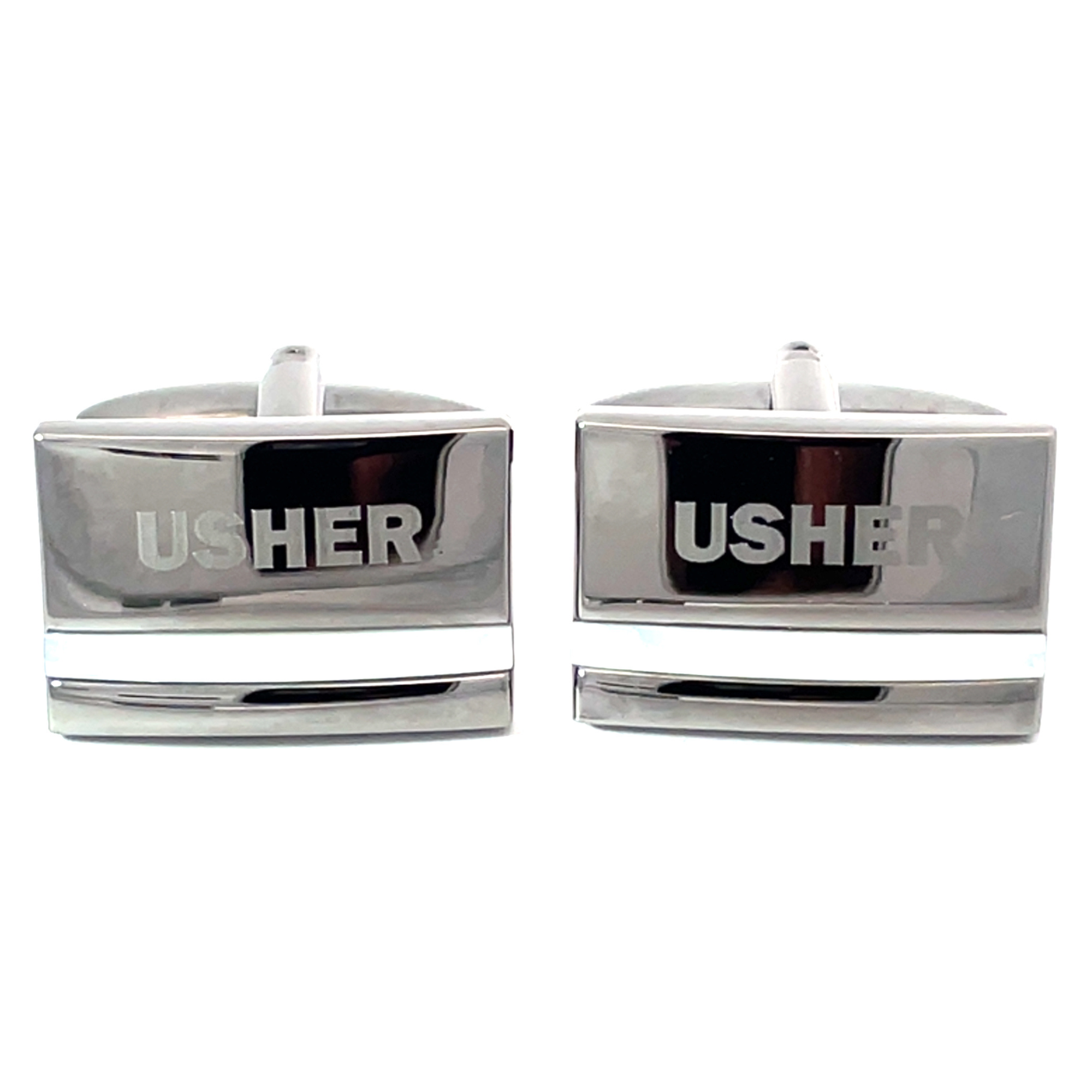 Usher Laser Etched Mother of Pearl Gunmetal Wedding Cufflinks