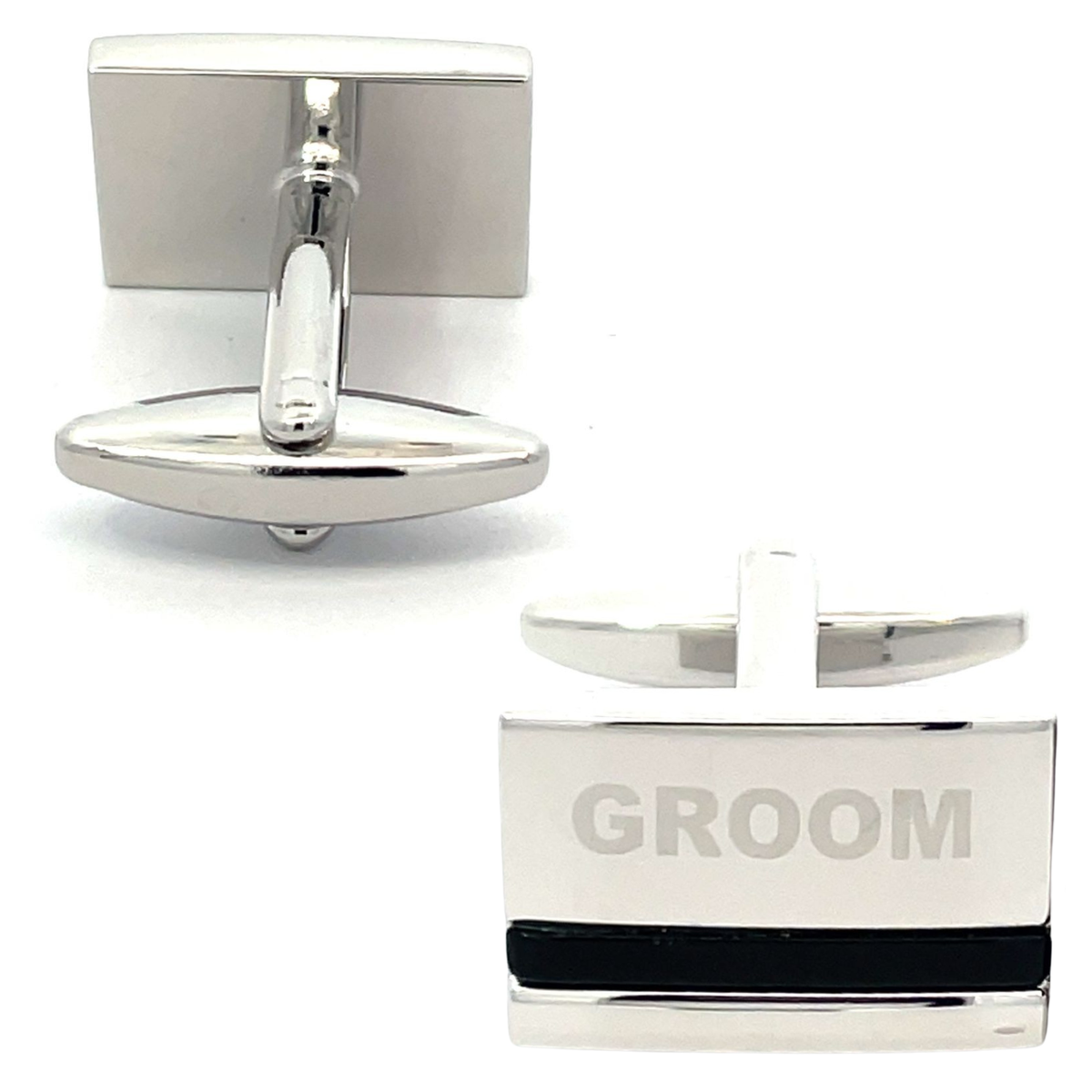 Gemelos de Boda con Grabado Láser, Ónix y Plata – Novio