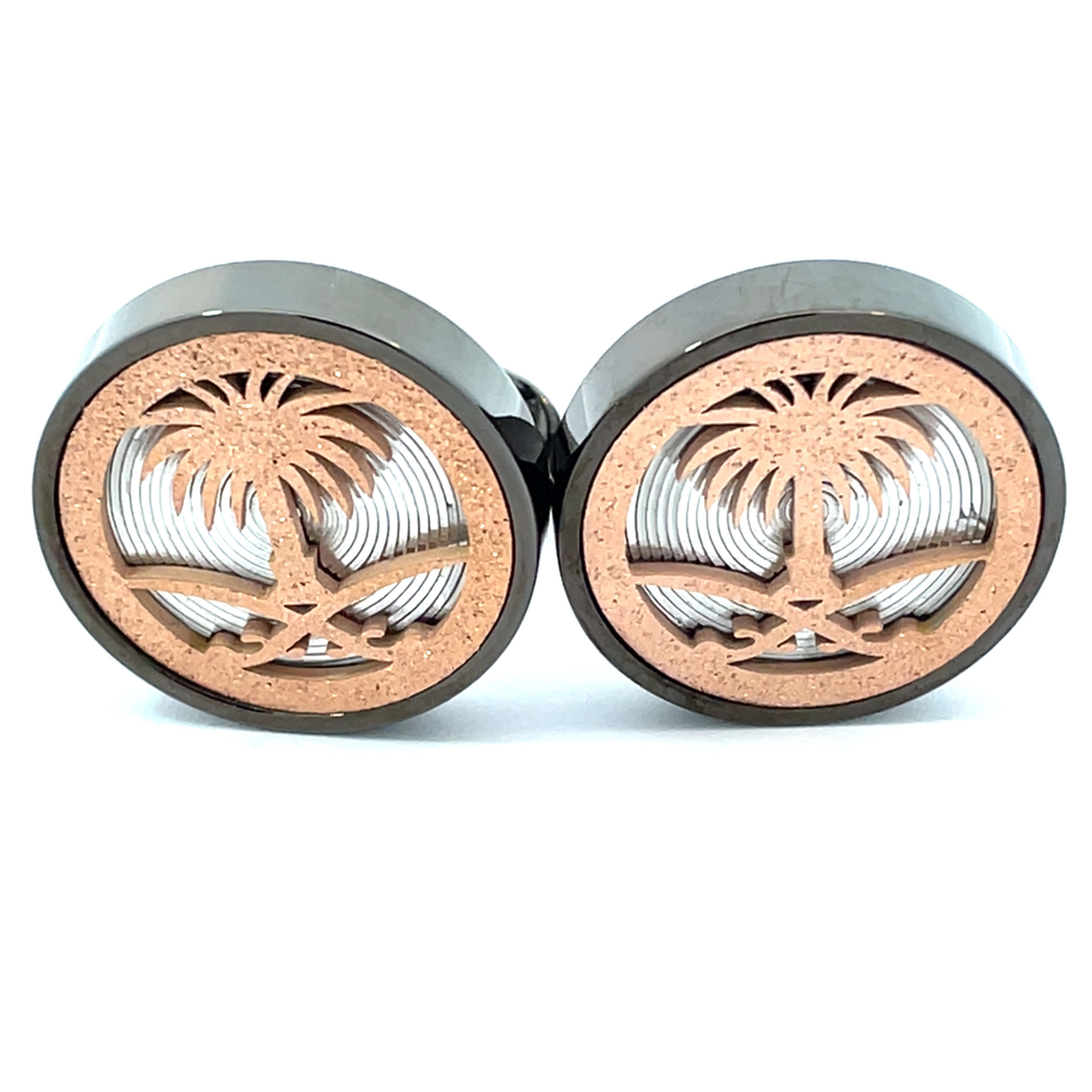 Emblem of Saudi Arabia In Rose Gold on Mother of Pearl / Gunmetal Backing