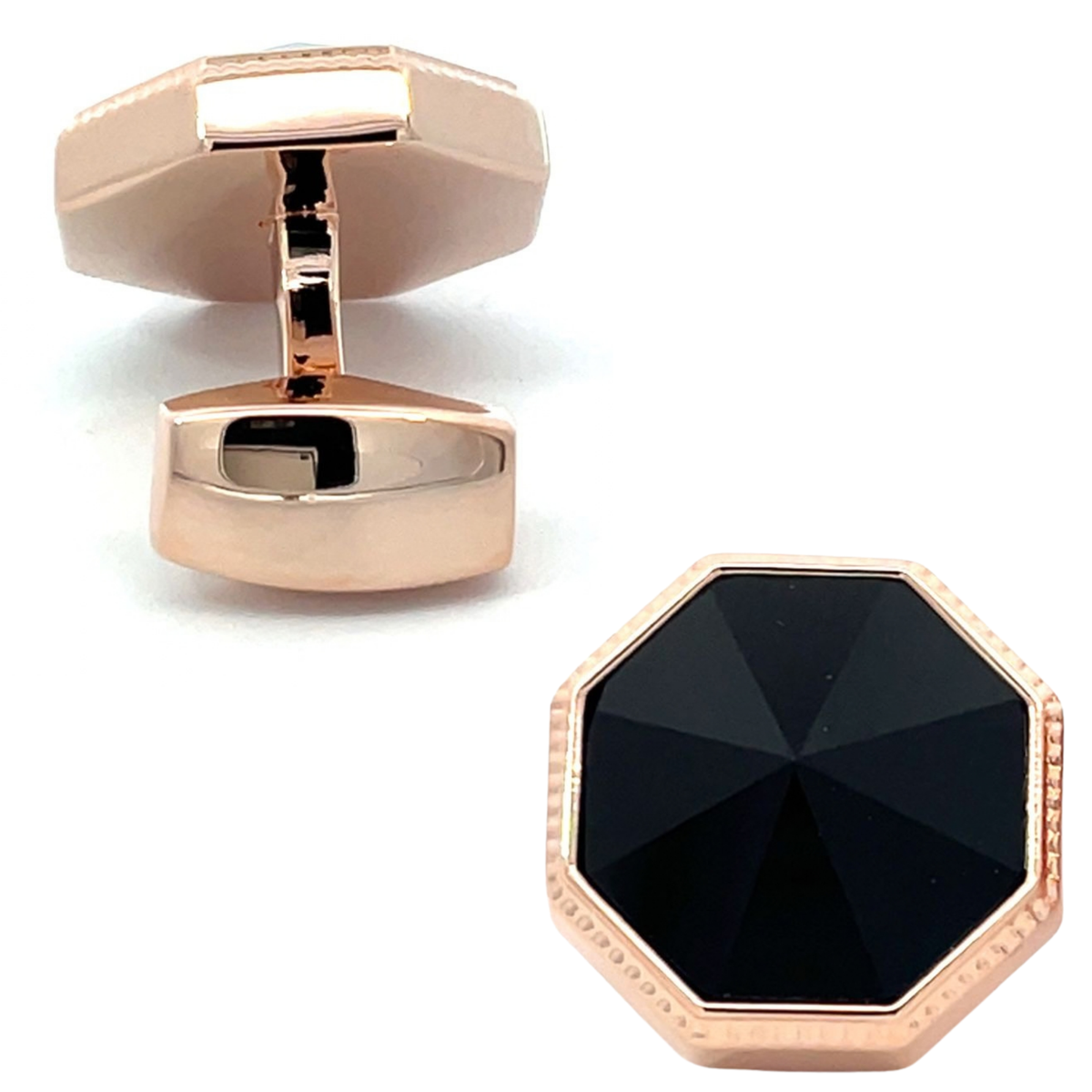 Faceted Black Onyx in Rose Gold Cufflinks