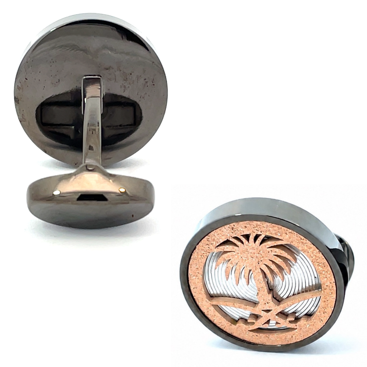 Emblem of Saudi Arabia In Rose Gold on Mother of Pearl / Gunmetal Backing