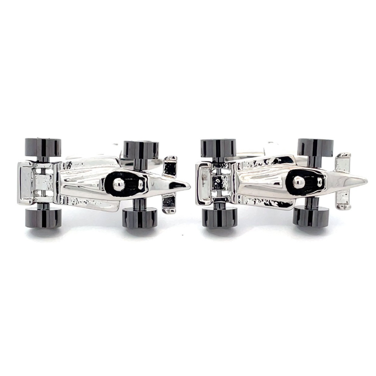 Silver F1 Cufflinks with Gunmetal Wheels