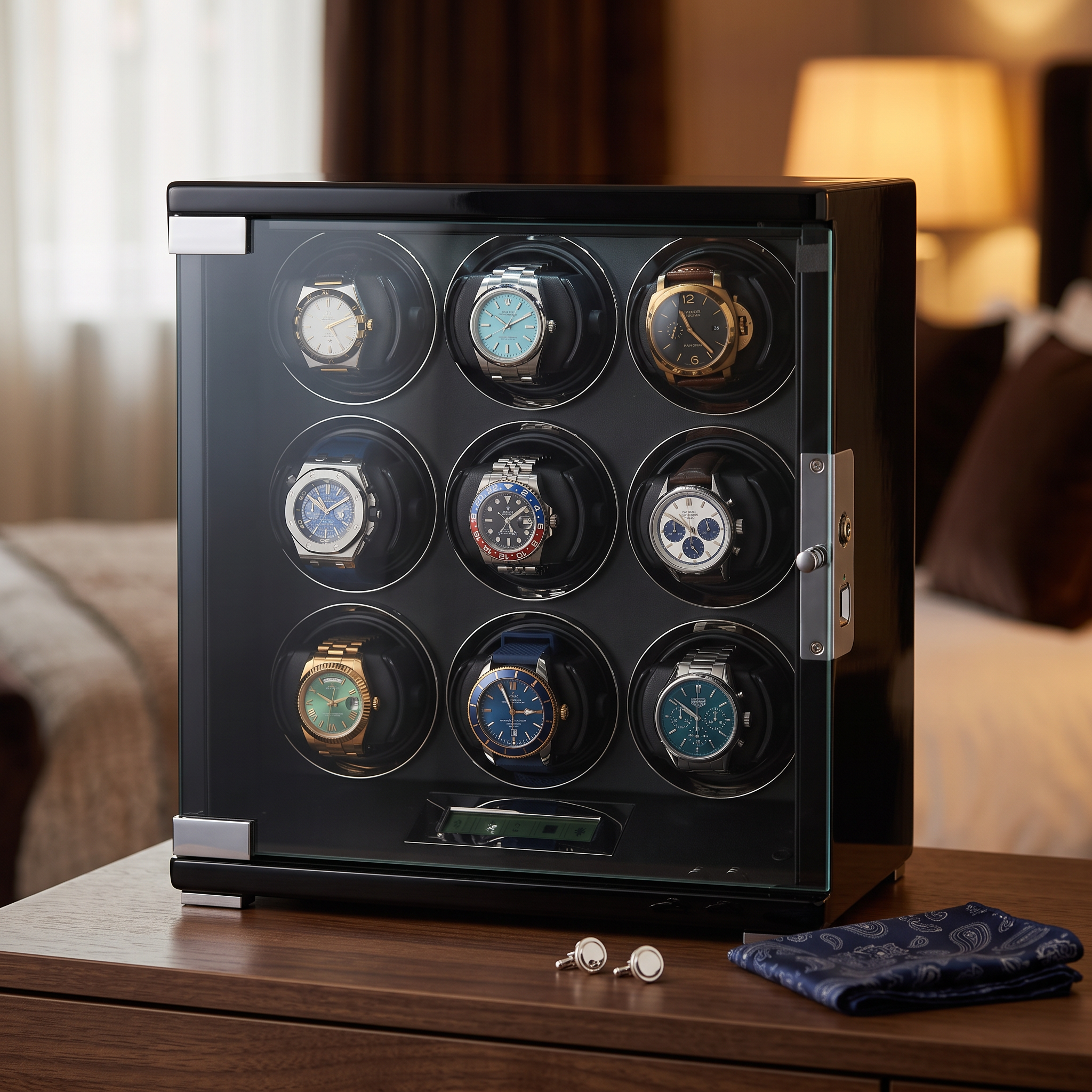 Daylesford 9 Watch Winder in Black — lifestyle shot