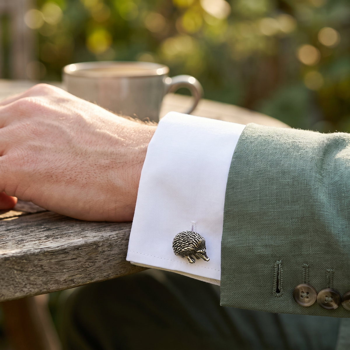 Hedgehog Cufflinks — lifestyle shot