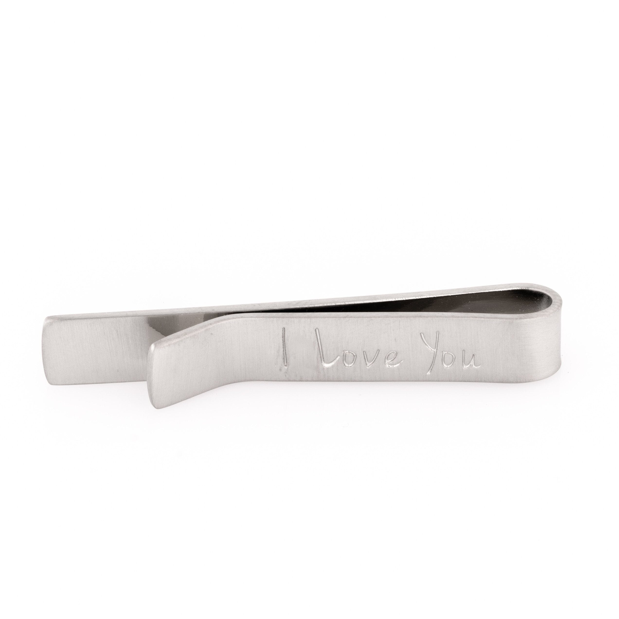 Brushed Silver I Love You Engraved Tie Clip Tie Clips Clinks
