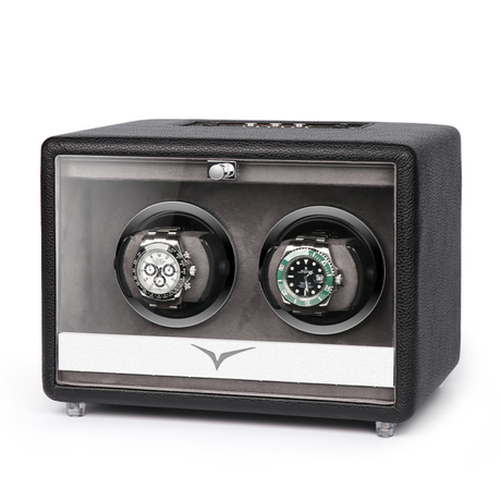 Evandale Dual Watch Winder in Black Vegan Leather