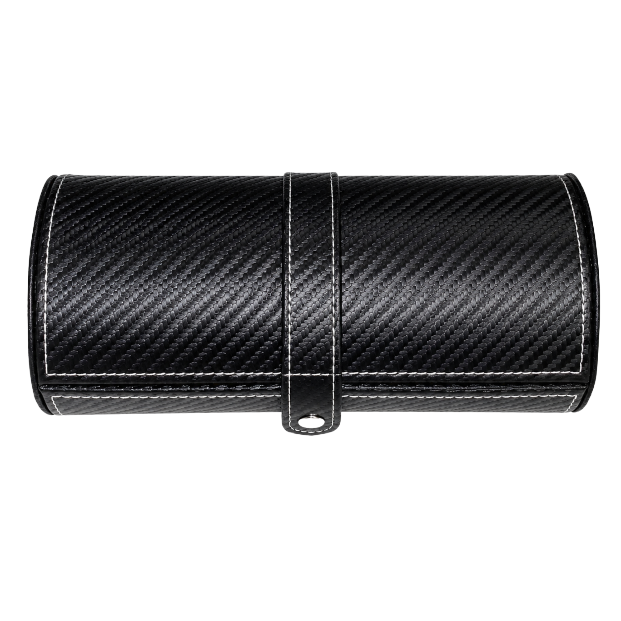 Estuche para Gemelos y Reloj en Piel Vegana Negra Efecto Fibra de Carbono