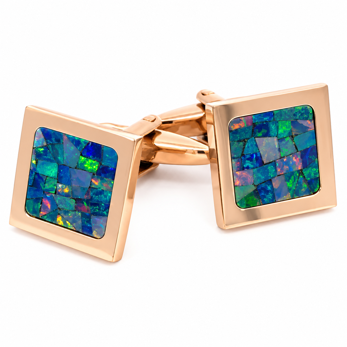 Gemelos cuadrados de ópalo australiano  (Verde Oro Rosa Brillante)