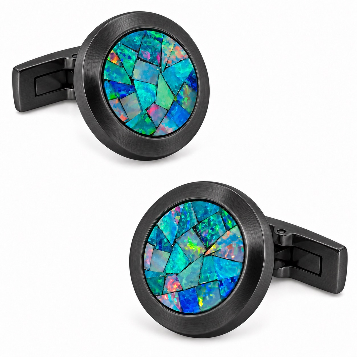 Opal Brushed Black Round Cufflinks