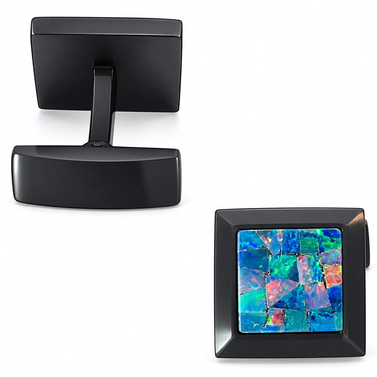 Opal Brushed Black Square Cufflinks