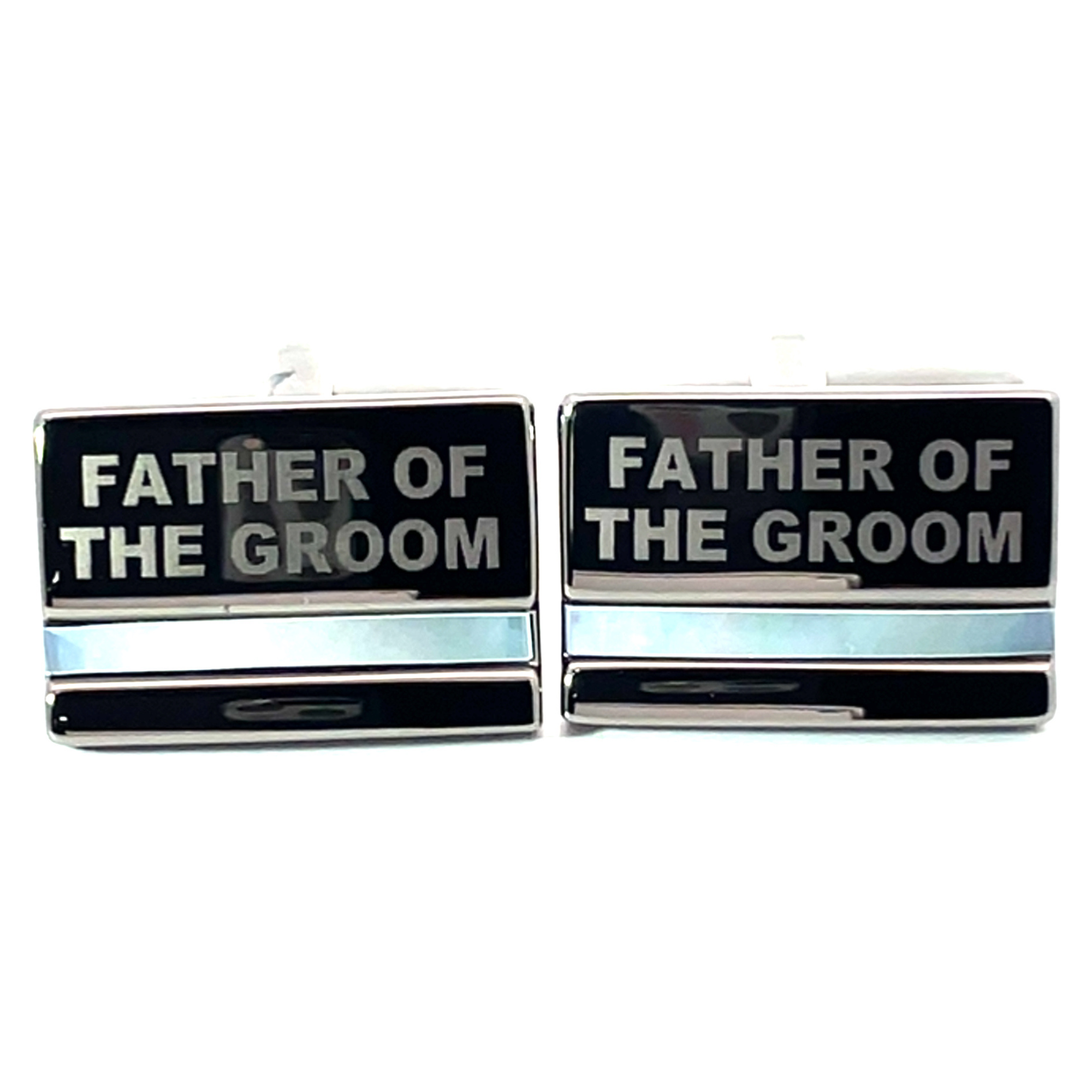 Father of the Groom Laser Etched Mother of Pearl Gunmetal  Wedding Cufflinks