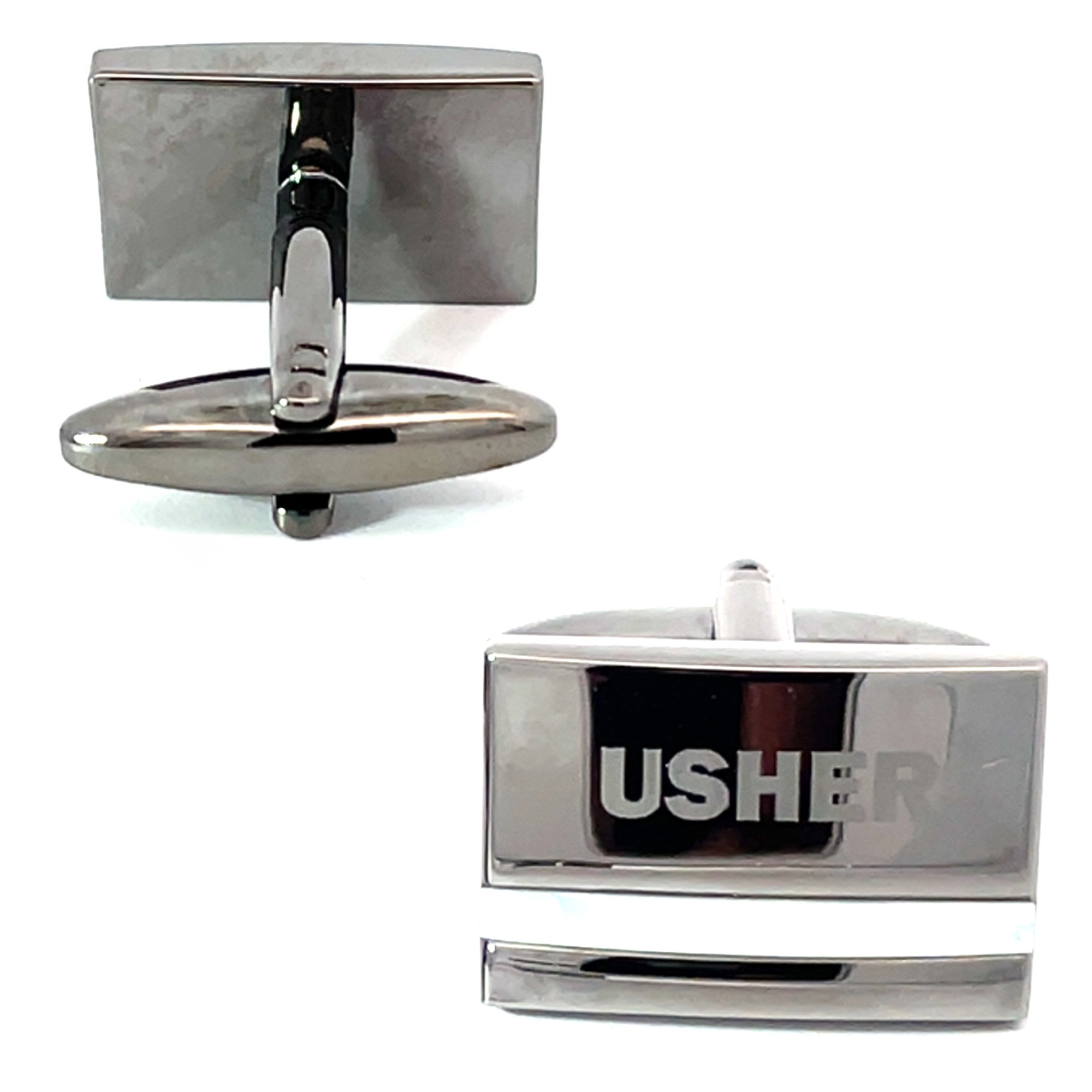 Usher Laser Etched Mother of Pearl Gunmetal Wedding Cufflinks