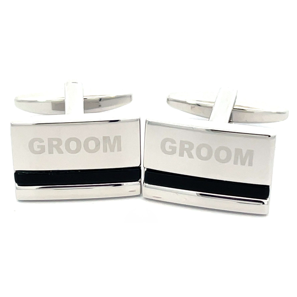 Gemelos de Boda con Grabado Láser, Ónix y Plata – Novio