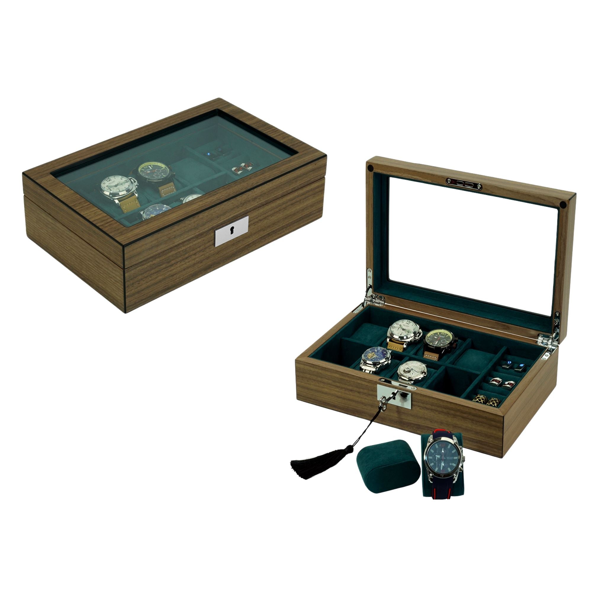 8 Slots Walnut Wooden Watch Box with Cufflinks Storage Watch Boxes Clinks Australia 