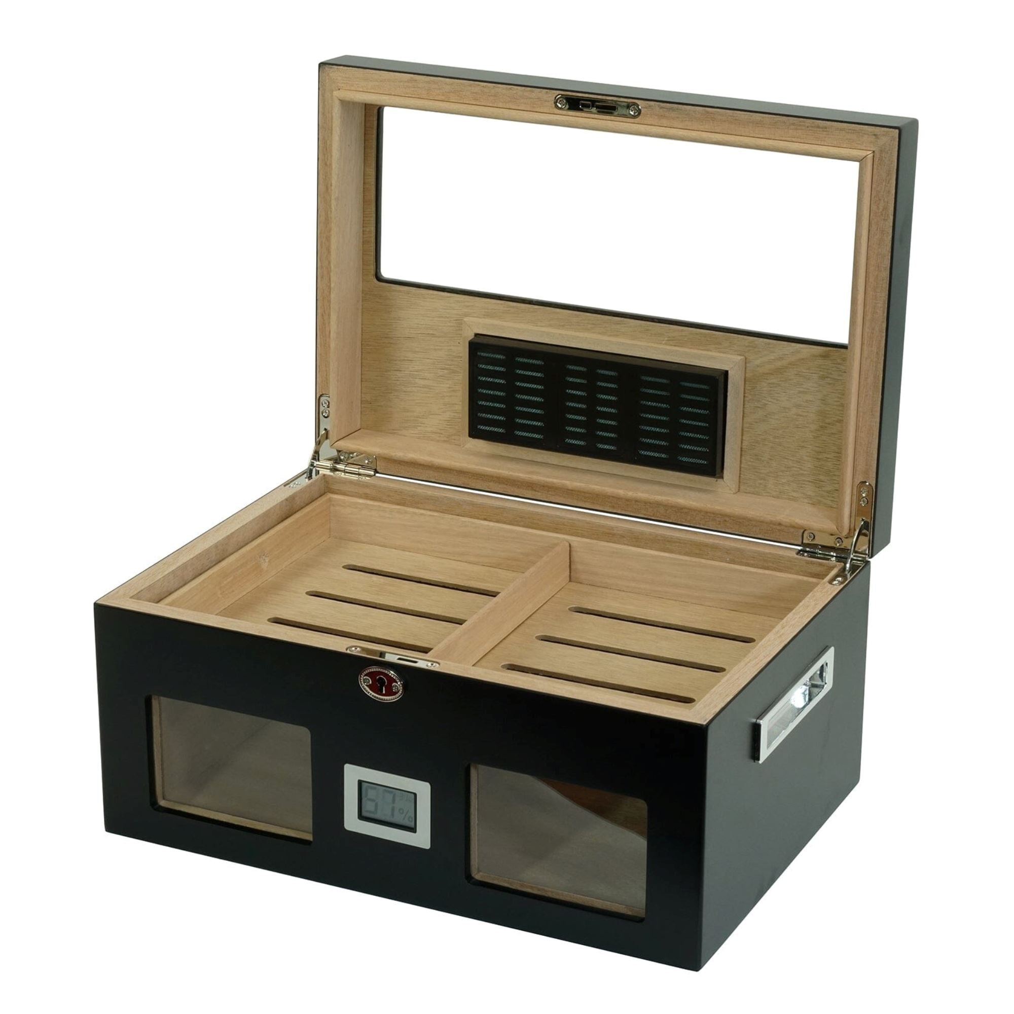 100 CT Black Wooden Cigar Humidor Box with Digital Hygrometer Cigar Boxes Clinks 