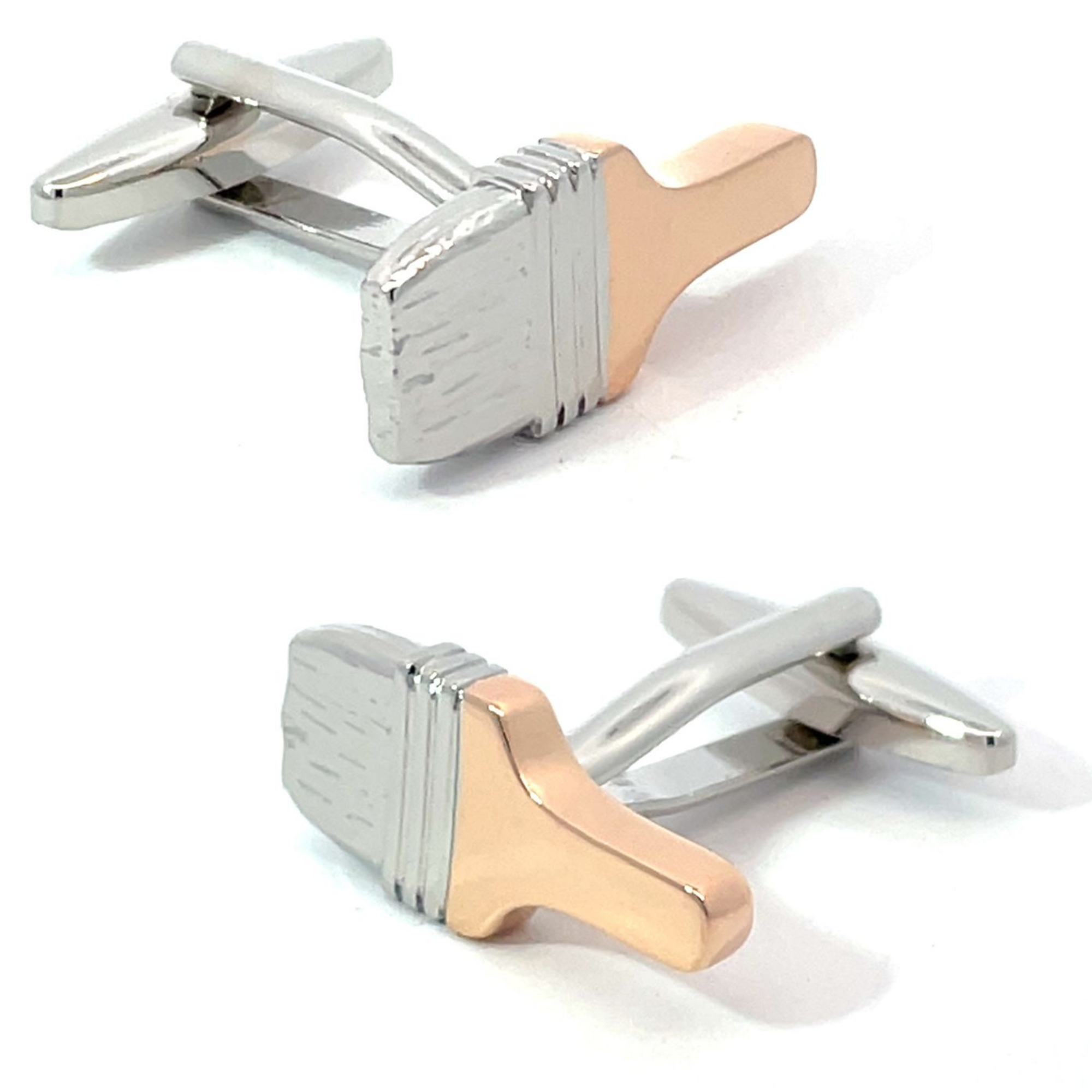 Rose Gold Silver Paint Brush Cufflinks