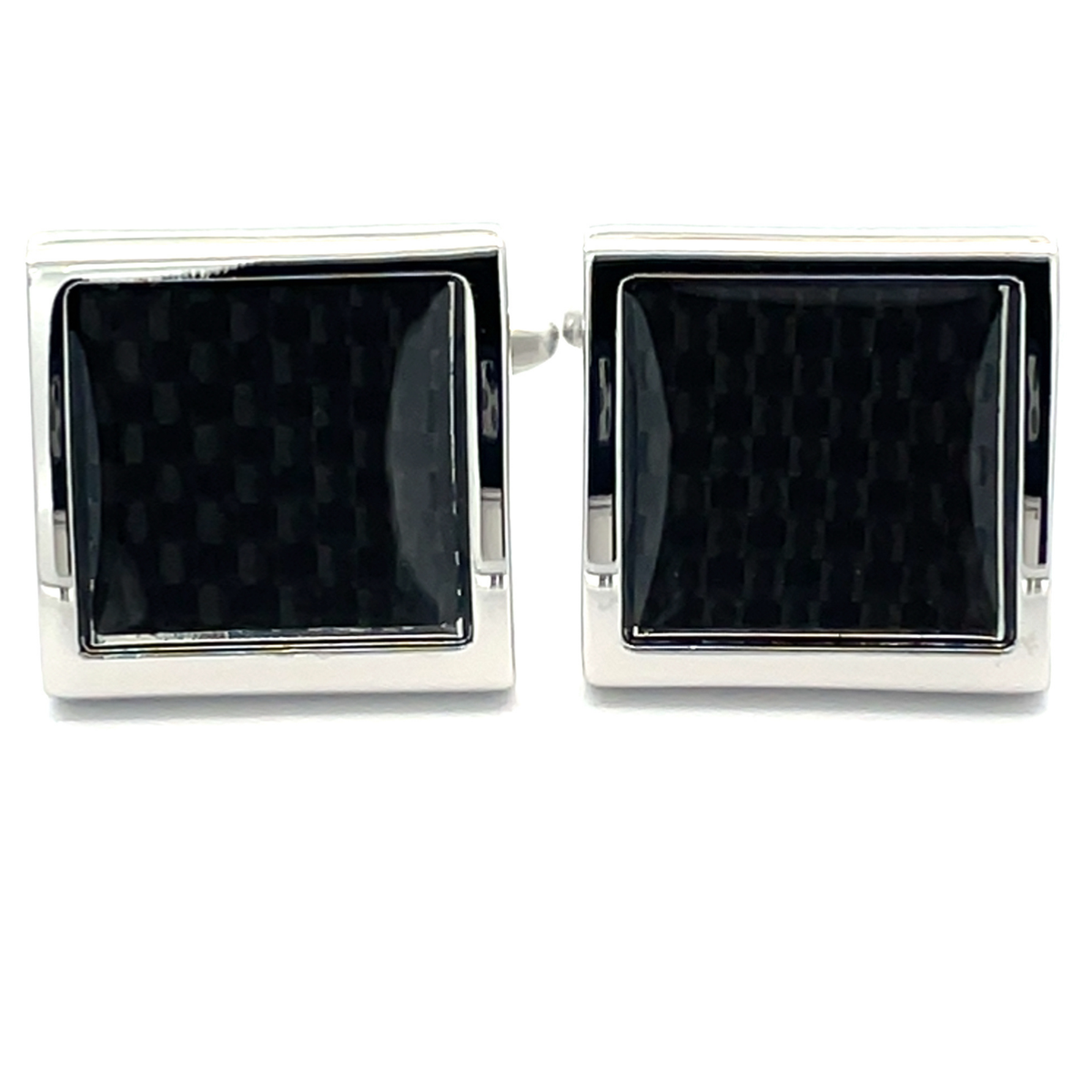 Black Carbon Fibre in Silver Square Cufflinks