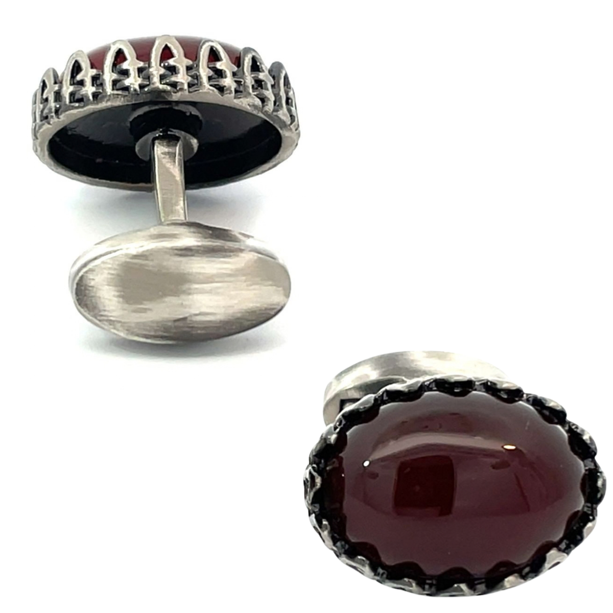 Red Agate in Antique Silver Cufflinks