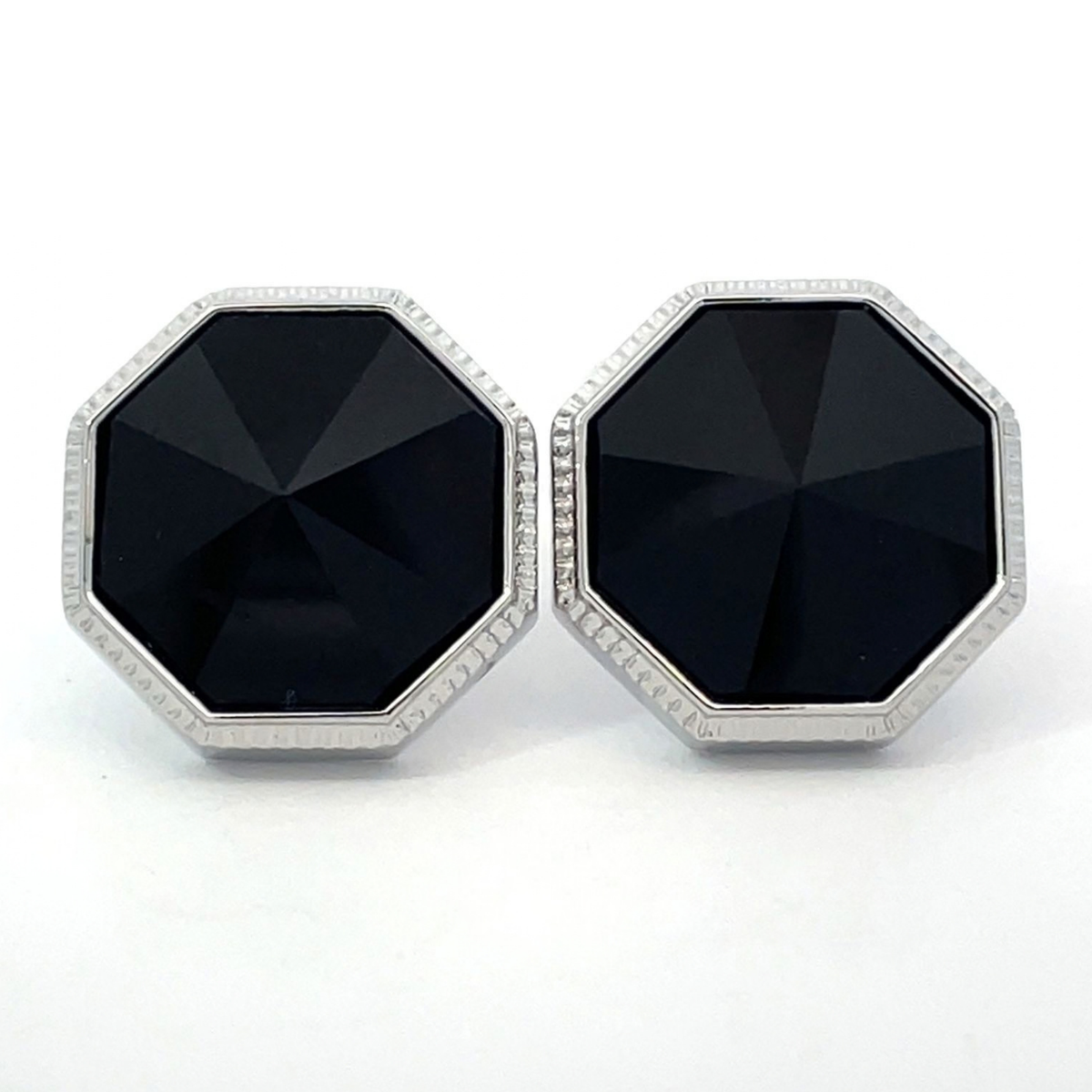 Faceted Black Onyx in Silver Cufflinks