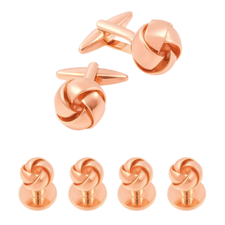 Set de Gemelos y Botones de Pechera Nudo Torcido Oro Rosa Brillante
