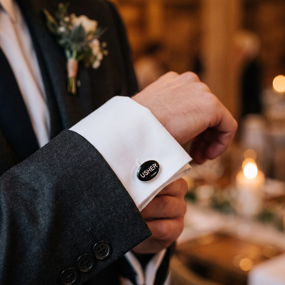 Usher Oval Wedding Cufflinks — lifestyle shot