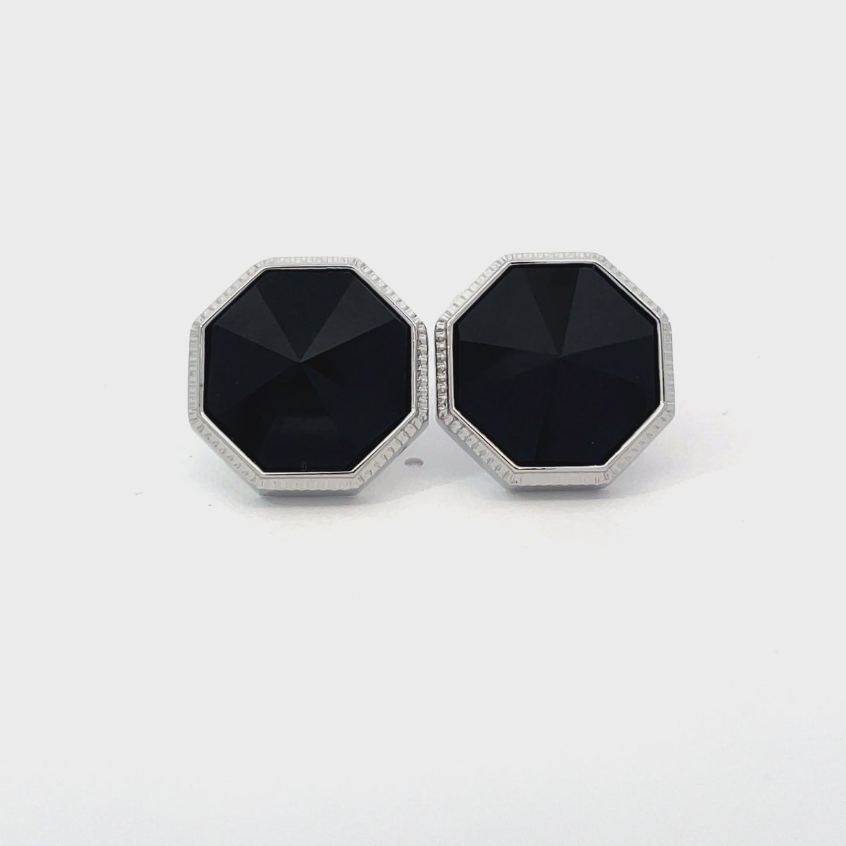 Faceted Black Onyx in Silver Cufflinks