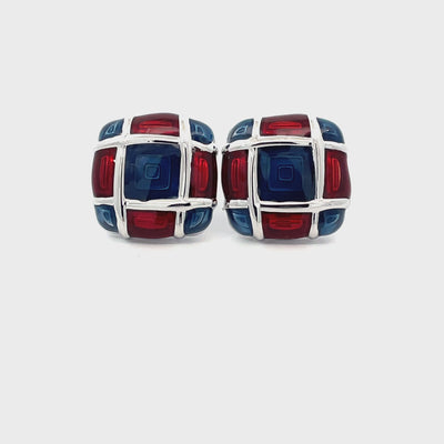 Blue and Red Enamel Squares Cufflinks