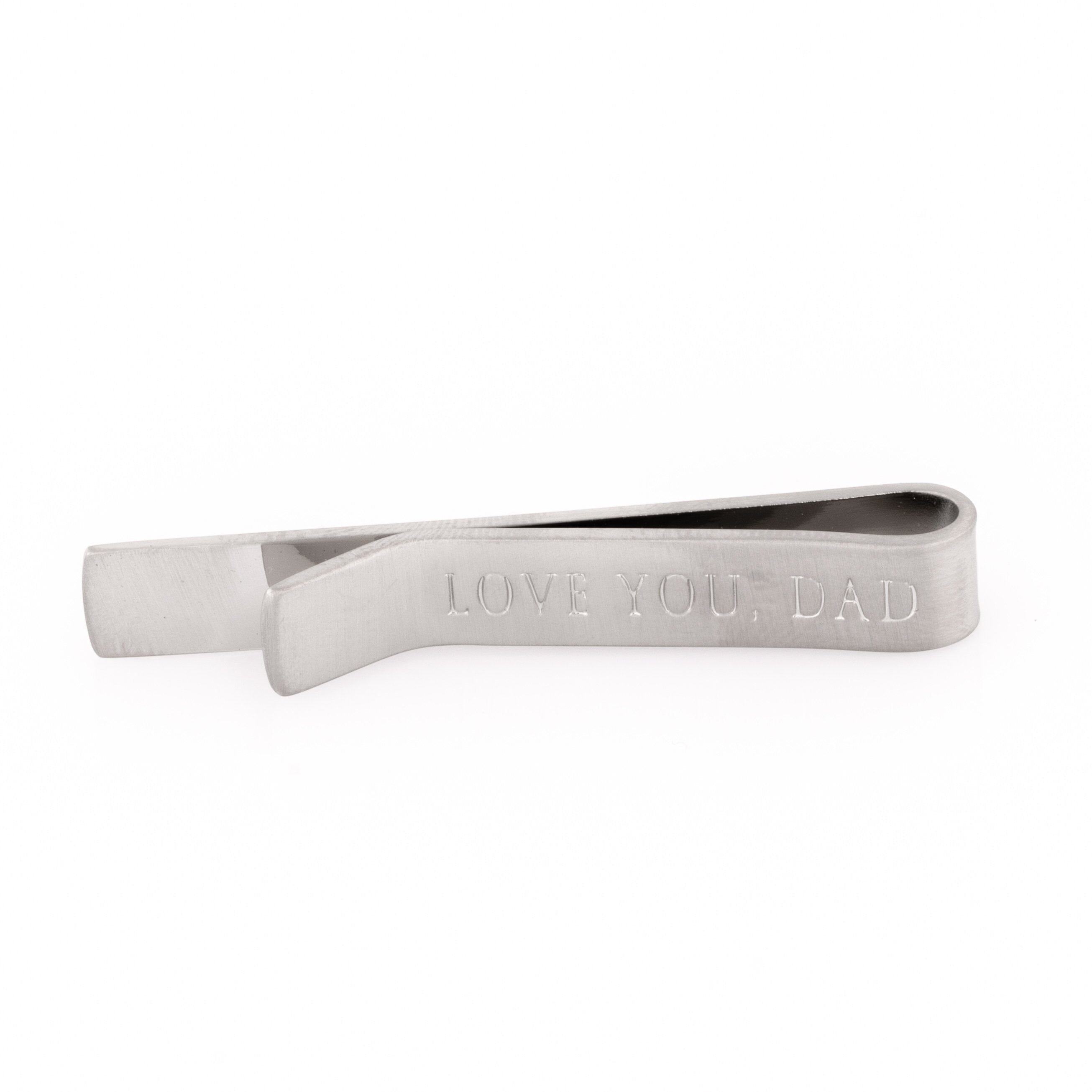 Brushed Silver "Love You, Dad" Tie Clip Tie Clips Clinks 