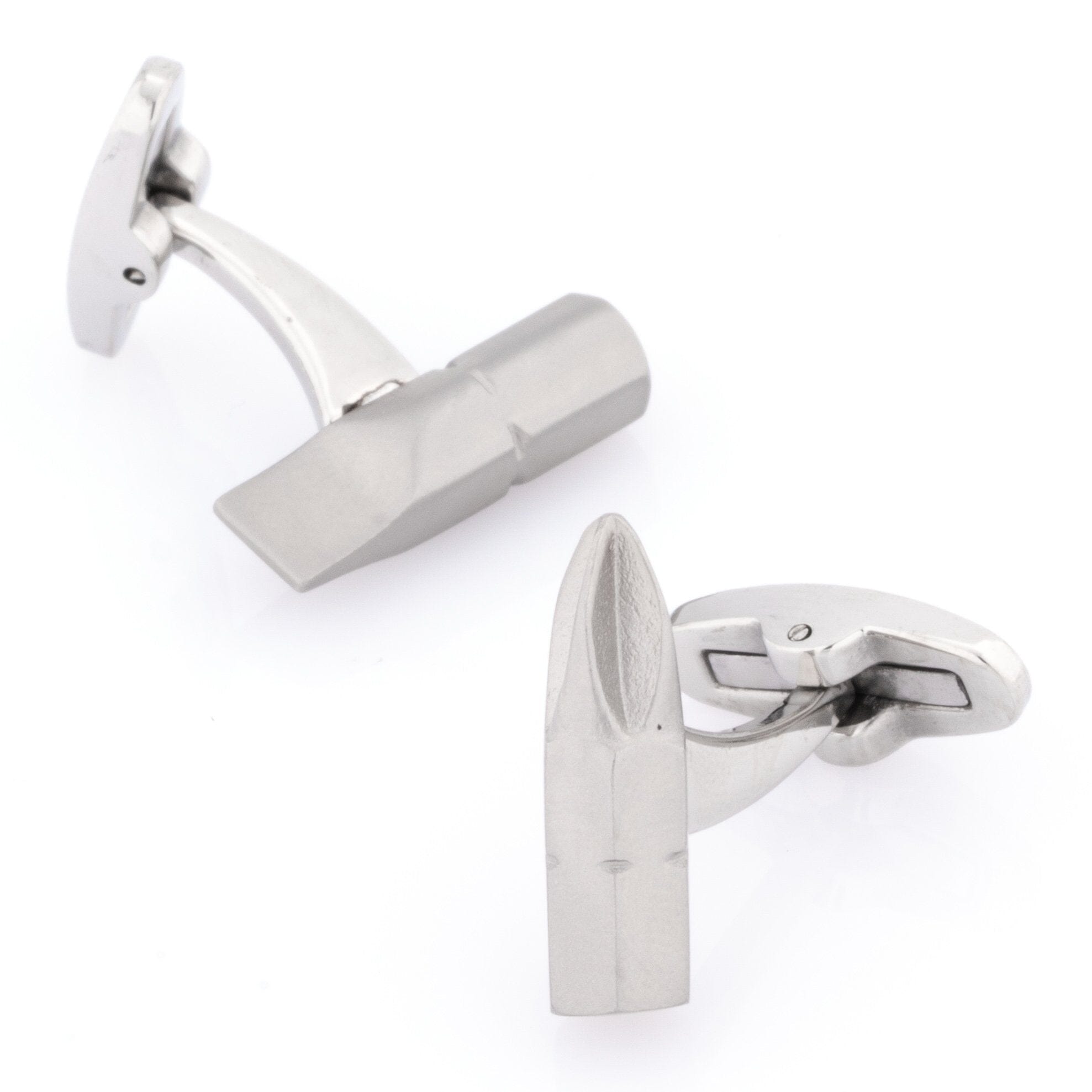 Screwdriver Bit Flat-head and Phillips Brushed Silver Cufflinks Novelty Cufflinks Clinks Australia Screwdriver Bit Flat-head and Phillips Brushed Silver Cufflinks 