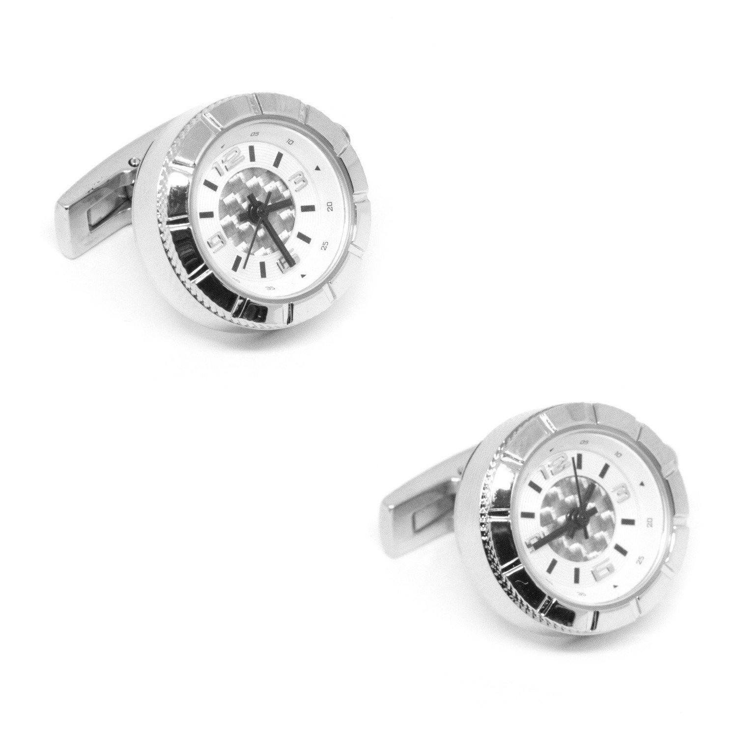 Round Silver Carbon Fibre Working Watch Clock Cufflinks Novelty Cufflinks Clinks Australia Round Silver Carbon Fibre Working Watch Clock Cufflinks 
